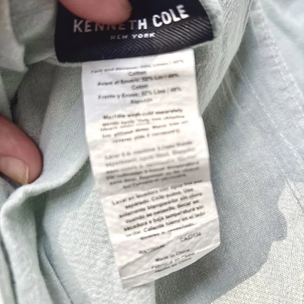 KENNETH COLE Queen Yarn Dyed Mineral Linen Duvet Cover In Sea Glass Coastal